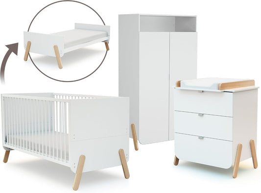 Complete PIRATE 3-Piece Big Nursery Set - White & Beech Wood — Save 15% OFF on this complete nursery bundle!