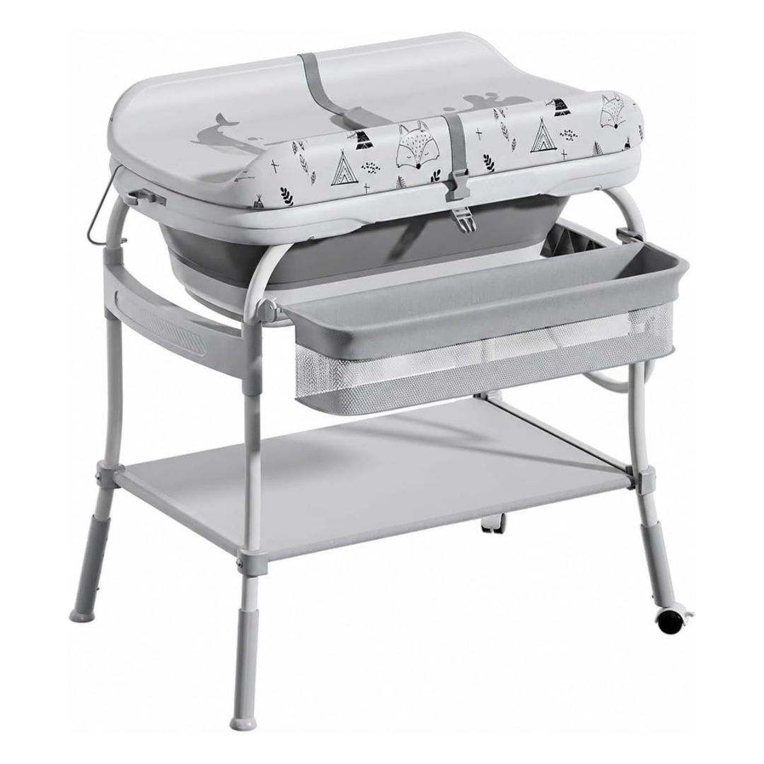PandaEar 2-in-1 Baby Bathtub & Changing Table with Digital Thermometer
