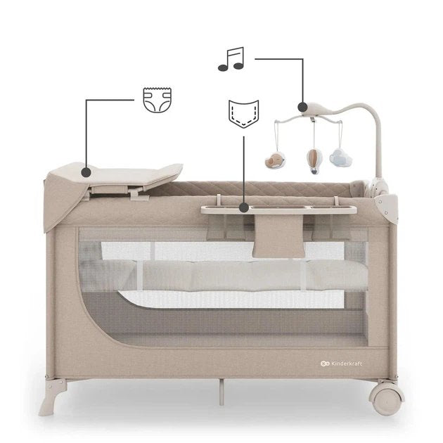 Kinderkraft: LEODY UP Travel Cot & Playpen with Changing Table - Beige