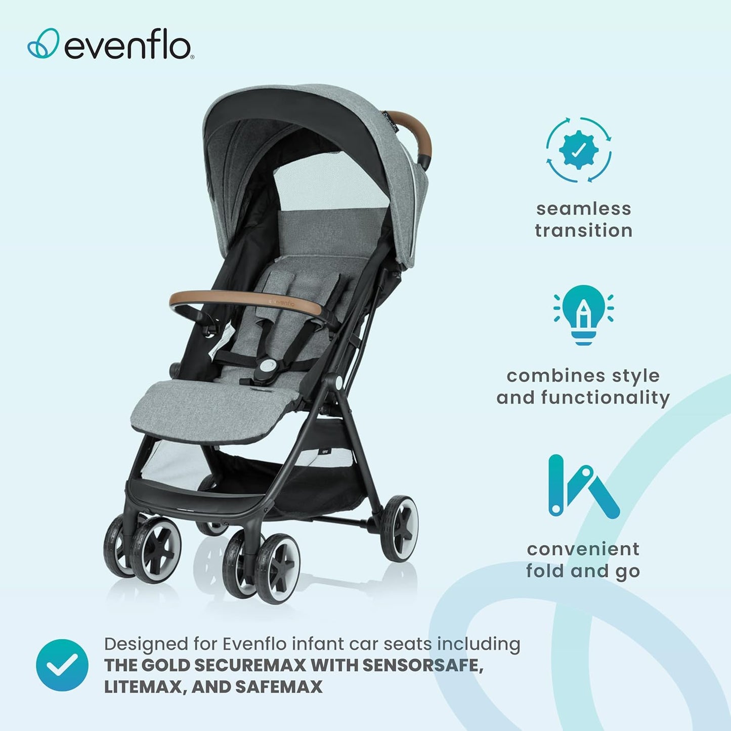 Evenflo Gold Otto Self-Folding Stroller Moonstone Gray