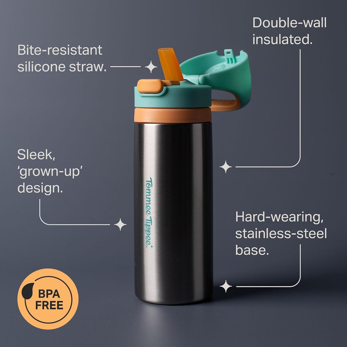 Tommee Tippee Stainless Steel Toddler Water Bottle with Straw