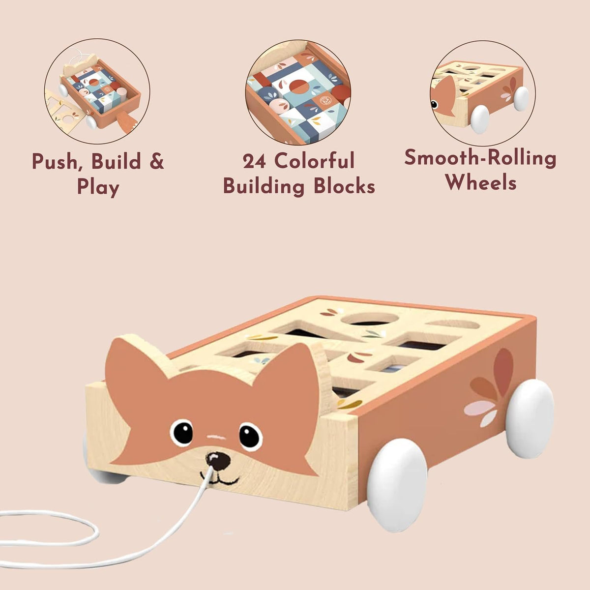 Speedy Monkey Wooden Fox Block Cart | Pull Toy