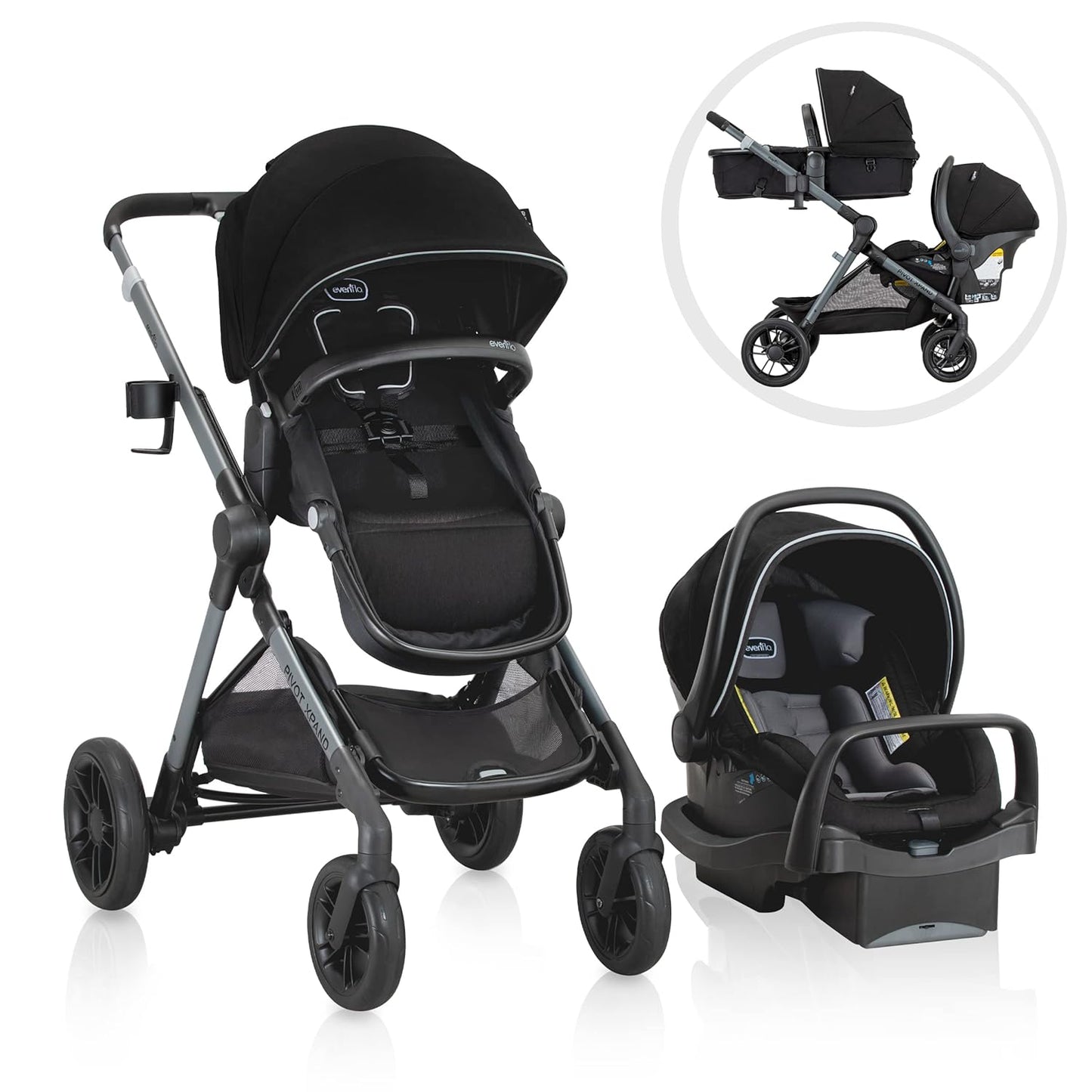 Evenflo Pivot Xpand Modular Travel System with LiteMax Infant Car Seat Ayrshire Black