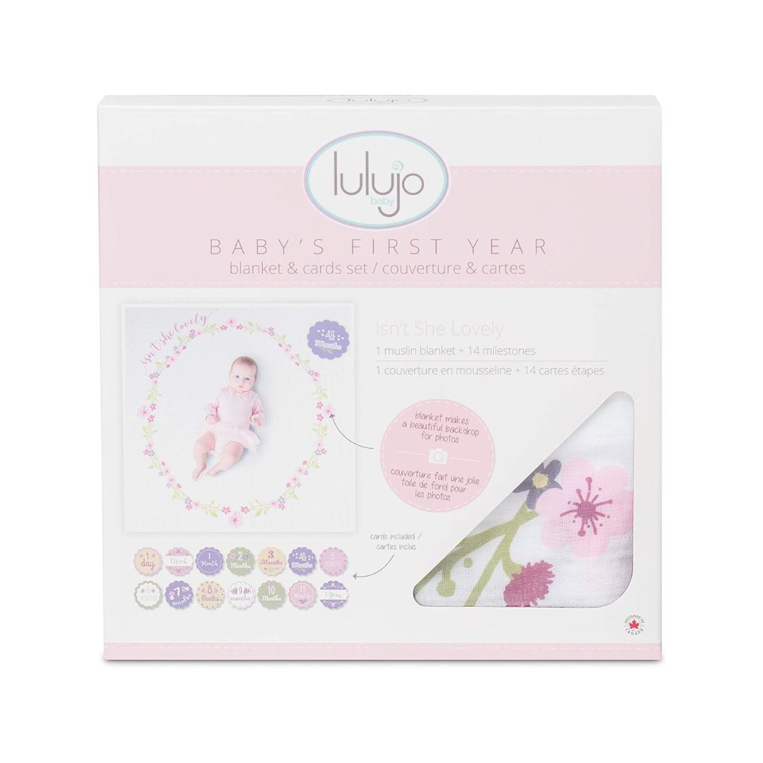 Lulujo: Baby’s First Year Milestone Blanket and Card Set (Isn't She Lovely)