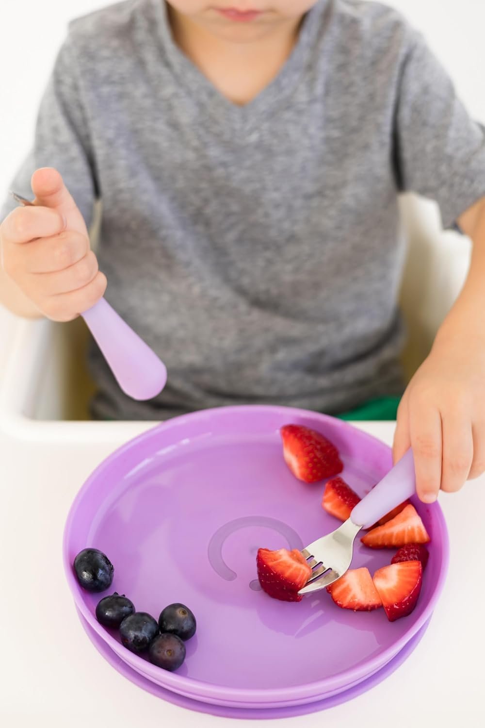 Ubbi Stainless Steel Utensil Set – Smoothie Purple & Sugar Snap