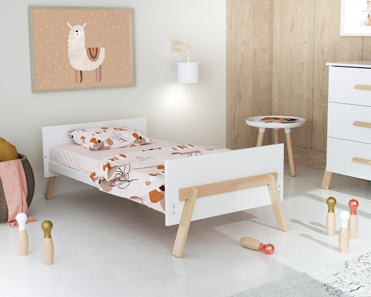 Jurababy: Baby Cot in Wood (70 x 140 cm) - CANAILLE White & Varnished Beech