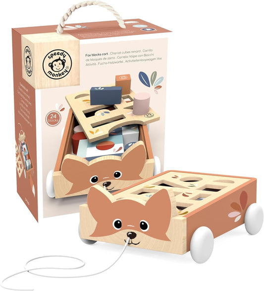 Speedy Monkey Wooden Fox Block Cart | Pull Toy