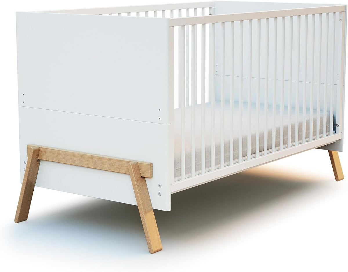 Jurababy: Baby Cot in Wood (70 x 140 cm) - CANAILLE White & Varnished Beech