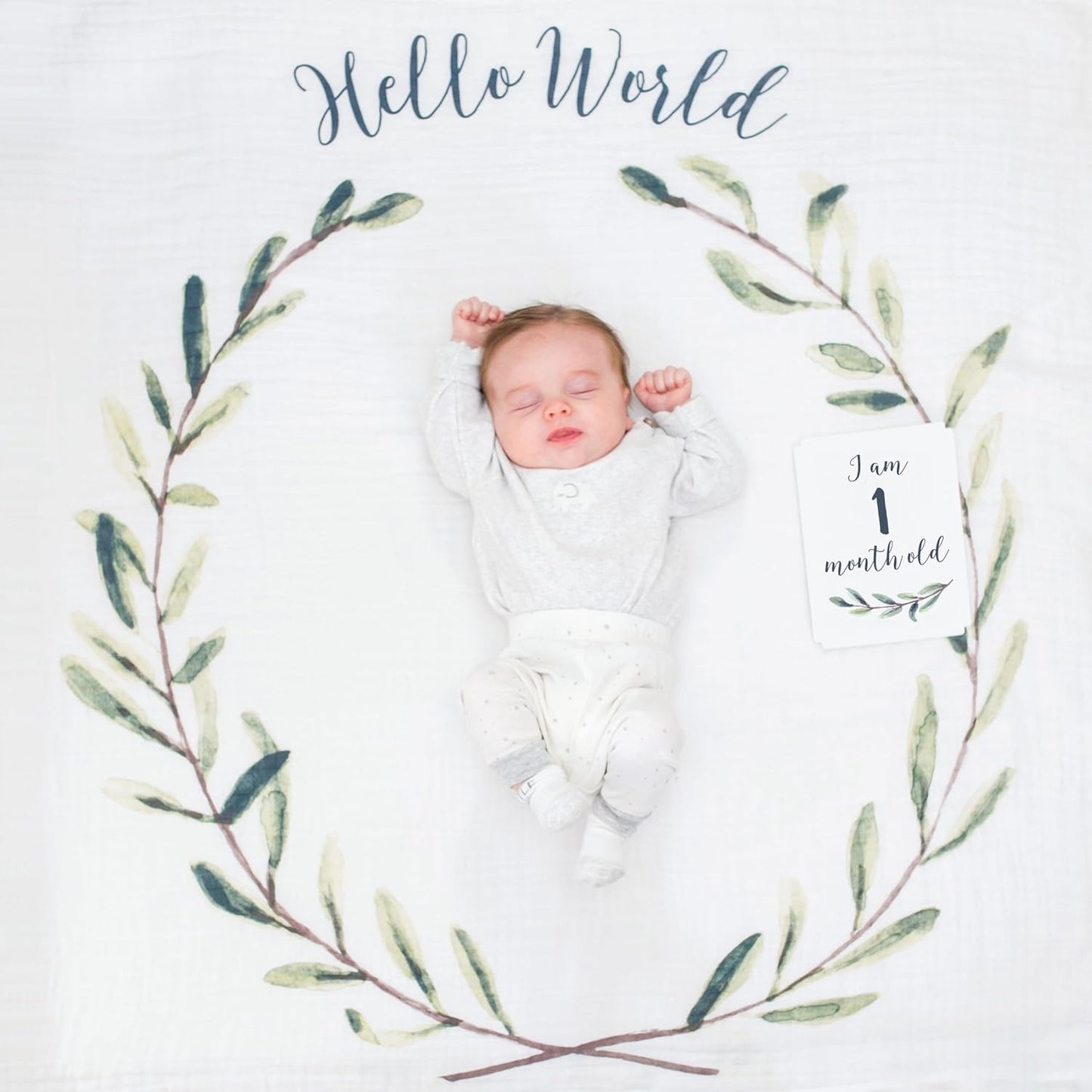 Lulujo Baby’s First Year Milestone Blanket and Card Set (Hello World)