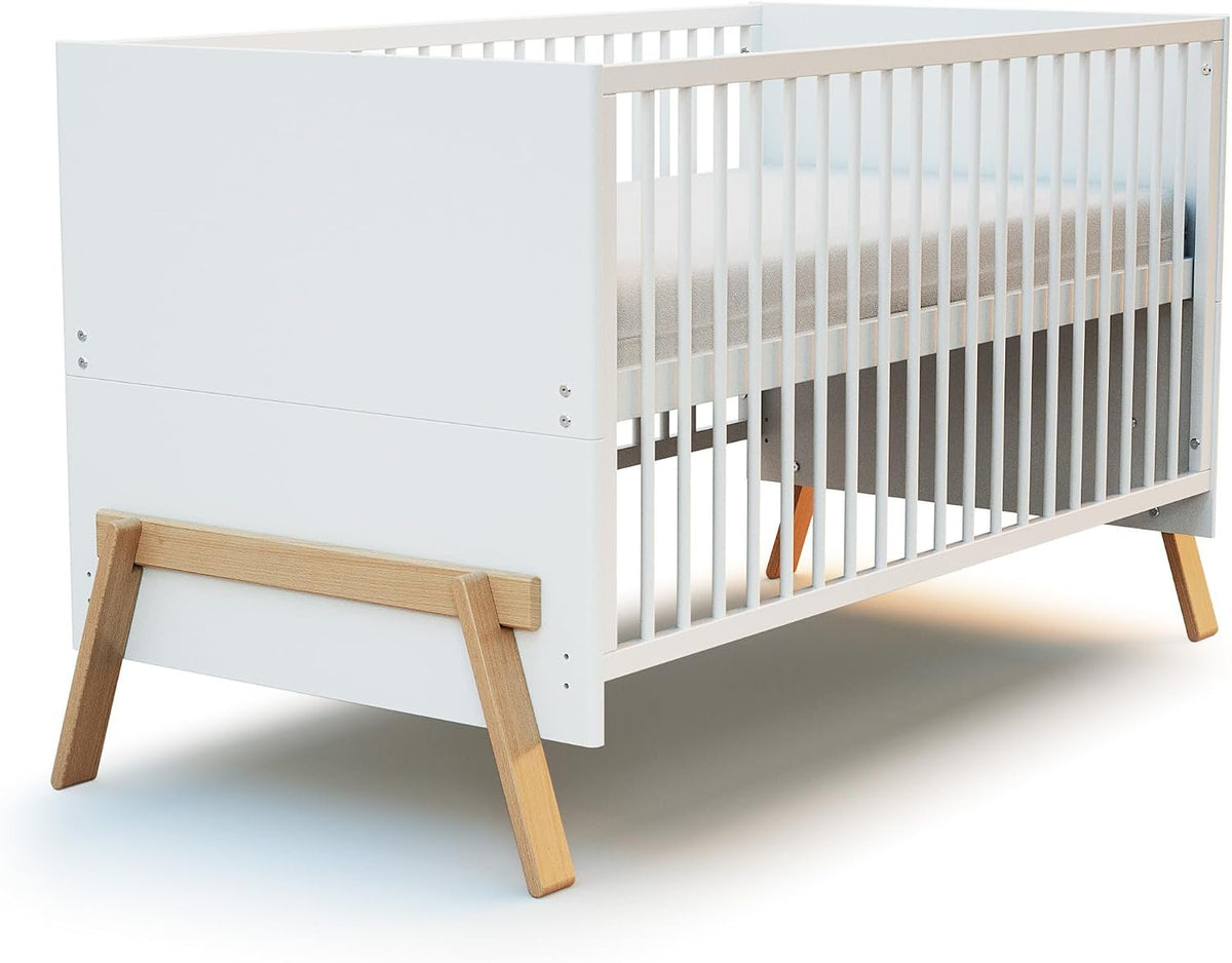 Jurababy: Baby Cot in Wood (70 x 140 cm) - CANAILLE White & Varnished Beech