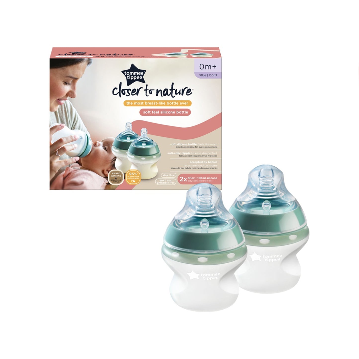 Tommee Tippee Closer to Nature Silicone Baby Bottle 2 Pack