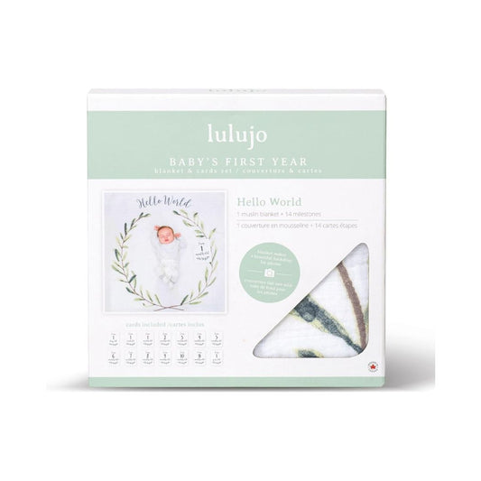 Lulujo Baby’s First Year Milestone Blanket and Card Set (Hello World)