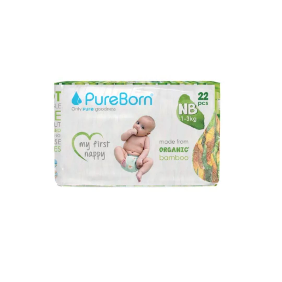 PureBorn Organic Bamboo Unisex Nappies Size 1 (1-3kg)