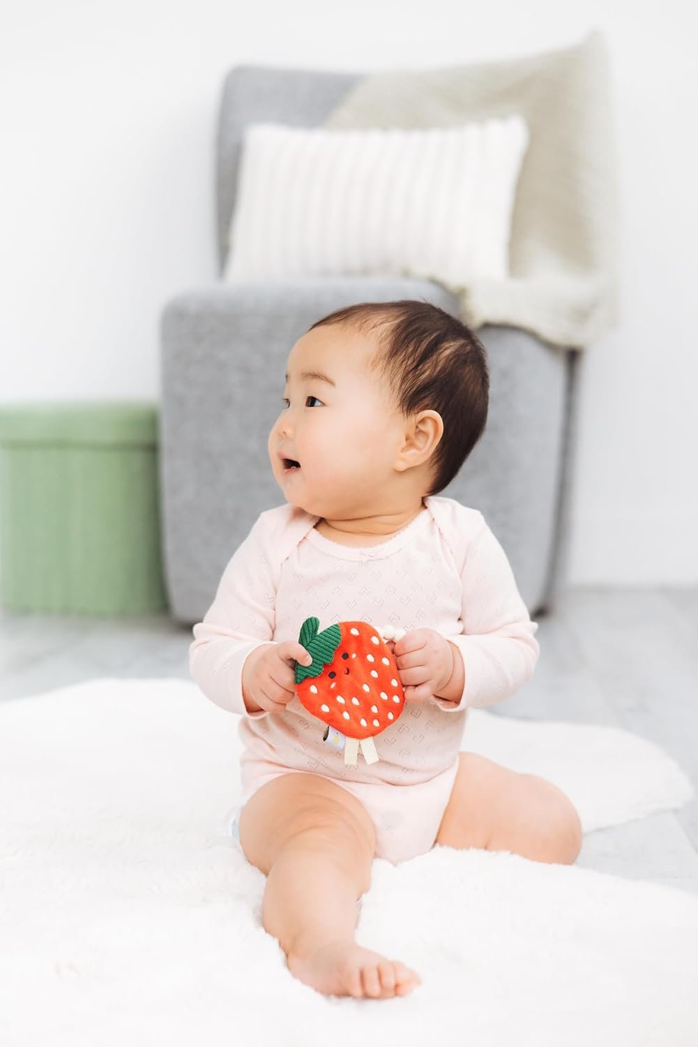 Pearhead Strawberry Plush Sensory Baby Teether