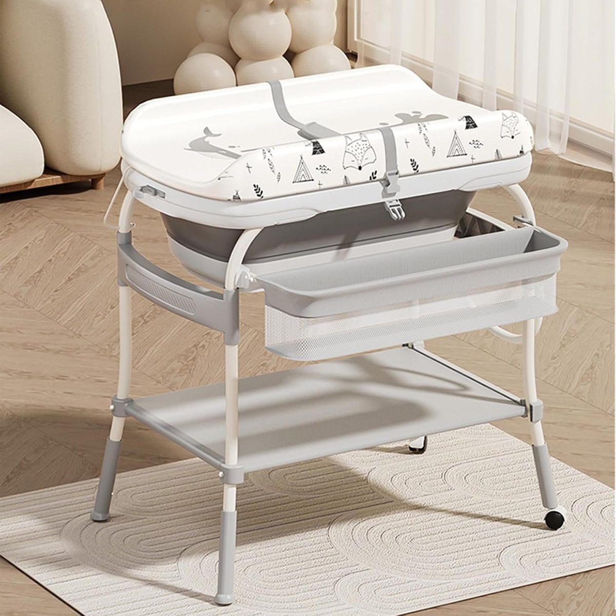 PandaEar 2-in-1 Baby Bathtub & Changing Table with Digital Thermometer