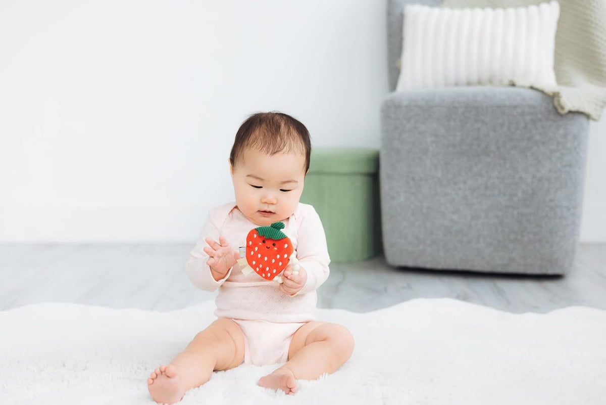 Pearhead Strawberry Plush Sensory Baby Teether