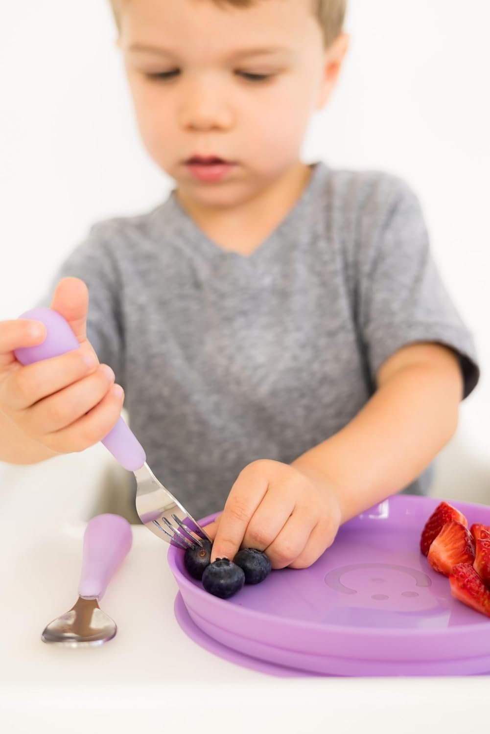 Ubbi Stainless Steel Utensil Set – Smoothie Purple & Sugar Snap