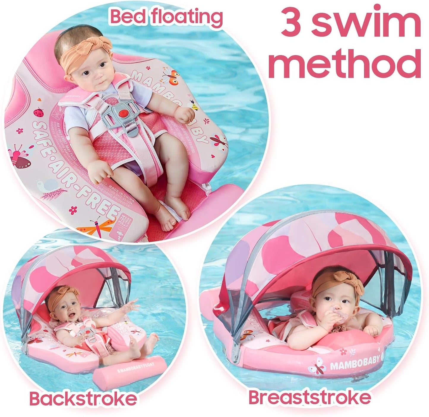 Mambobaby Non-Inflatable Chest Baby Float with Canopy – Butterfly Edition