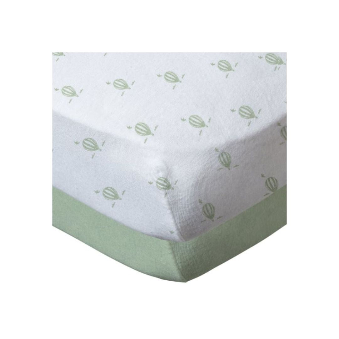 Set of 2 Fitted Sheets 60x120 cm Hot Air Balloons Almond Green