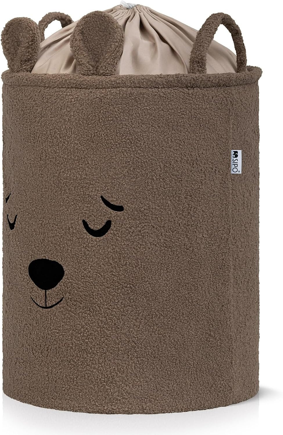 SIPO: Toy Basket XL Organizer 43L with Closure - Premium Bouclé Brown Teddy Bear