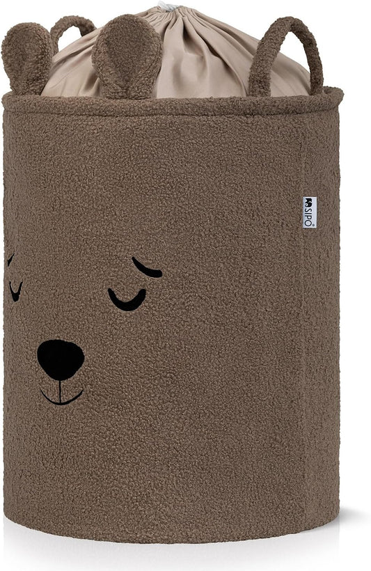 SIPO: Toy Basket XL Organizer 43L with Closure - Premium Bouclé Brown Teddy Bear