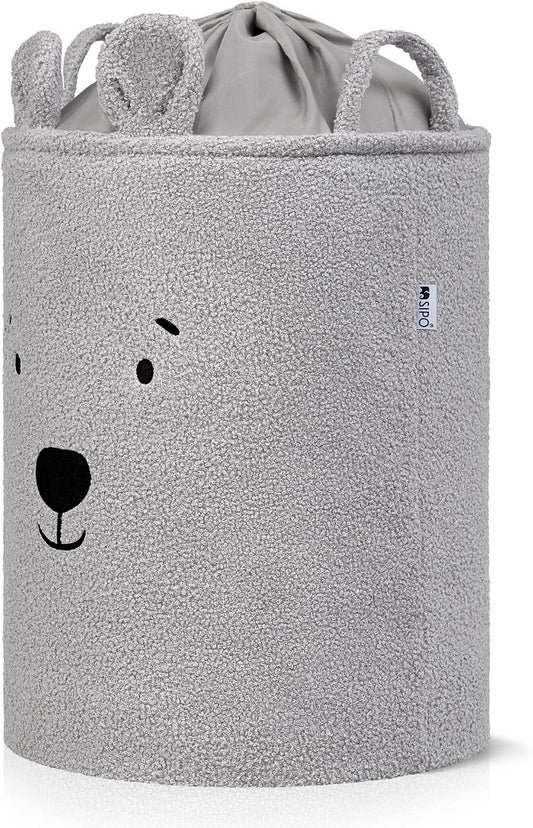 SIPO: Toy Basket XL Organizer 43L - Premium Bouclé Gray Teddy Bear