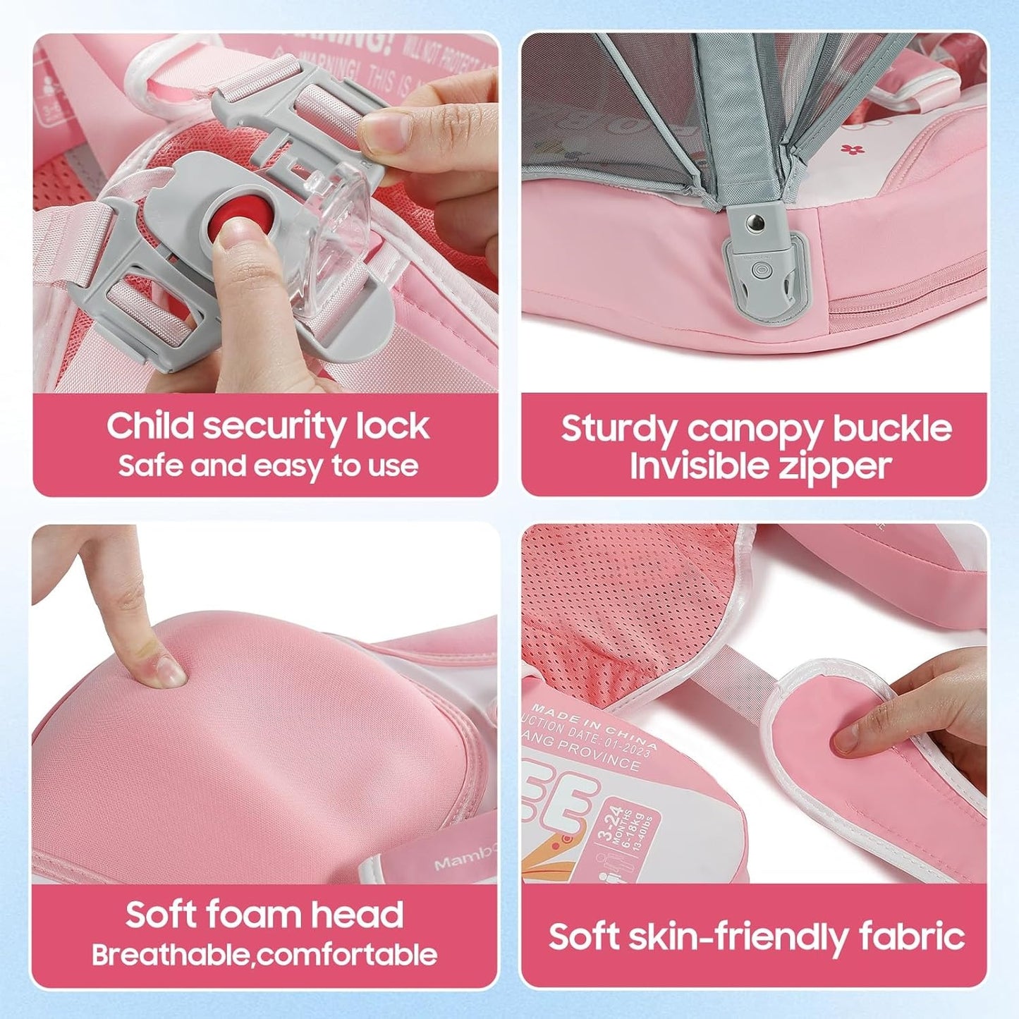 Mambobaby Non-Inflatable Chest Baby Float with Canopy – Butterfly Edition