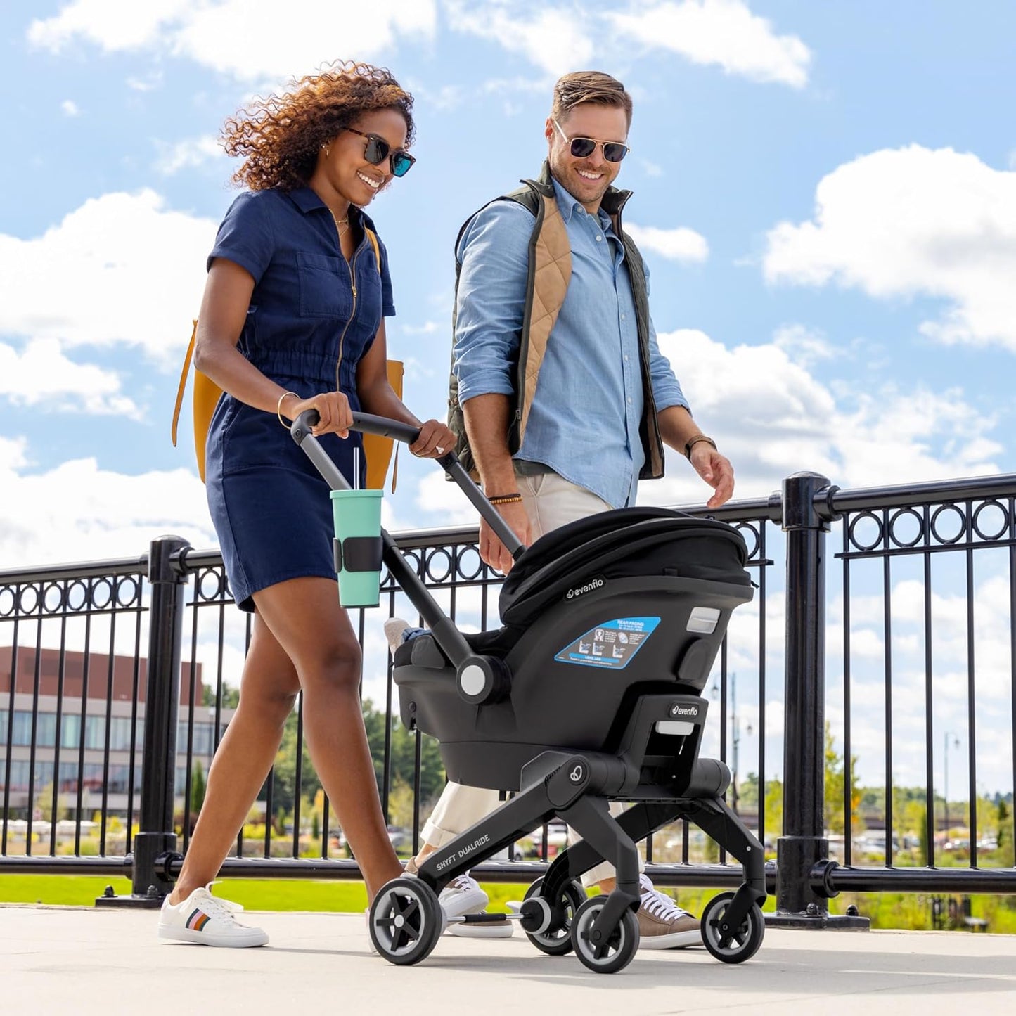 Evenflo Shyft DualRide Infant Car Seat - Stroller Combo with Carryall Storage Beaufort Black