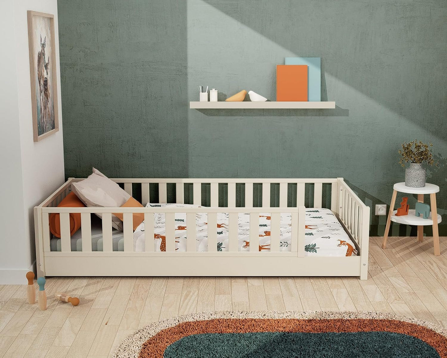 Jurababy: Lit au Sol SONHO Mini (70 x 140 cm) - Montessori Wooden House Bed