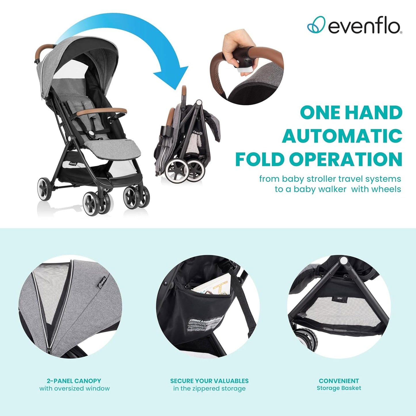 Evenflo Gold Otto Self-Folding Stroller Moonstone Gray