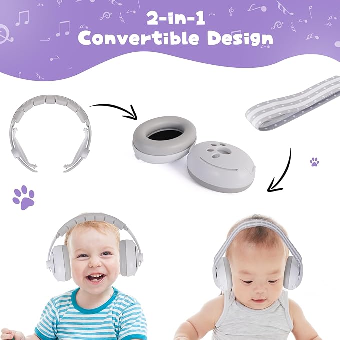Baby 2-in-1 Noise Protection Headphones: Cartoon Grey Edition