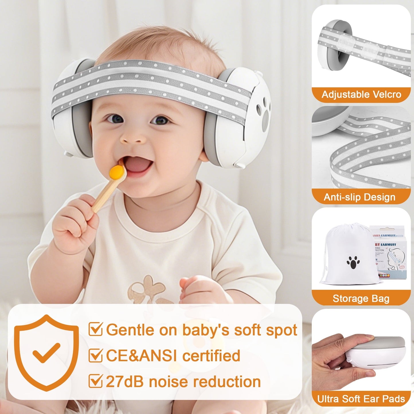 Baby Ear Protection Classic Grey