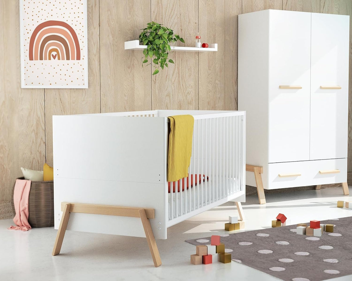 Jurababy: Baby Cot in Wood (70 x 140 cm) - CANAILLE White & Varnished Beech