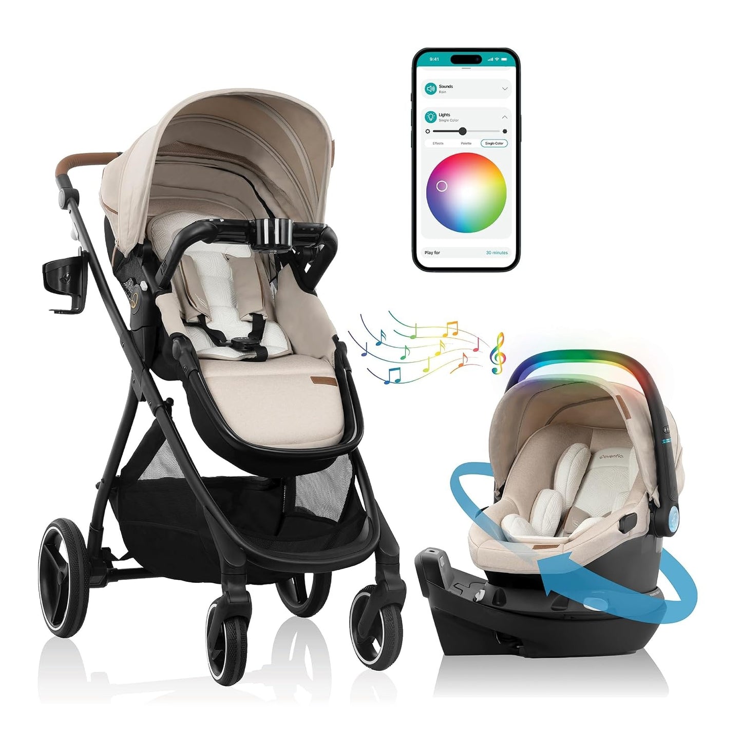 Evenflo®: Sistema de Viaje Shyft™ Intuiti+ con Revolve180™ LiteMax™ NXT y SensorySoothe™ – Champán