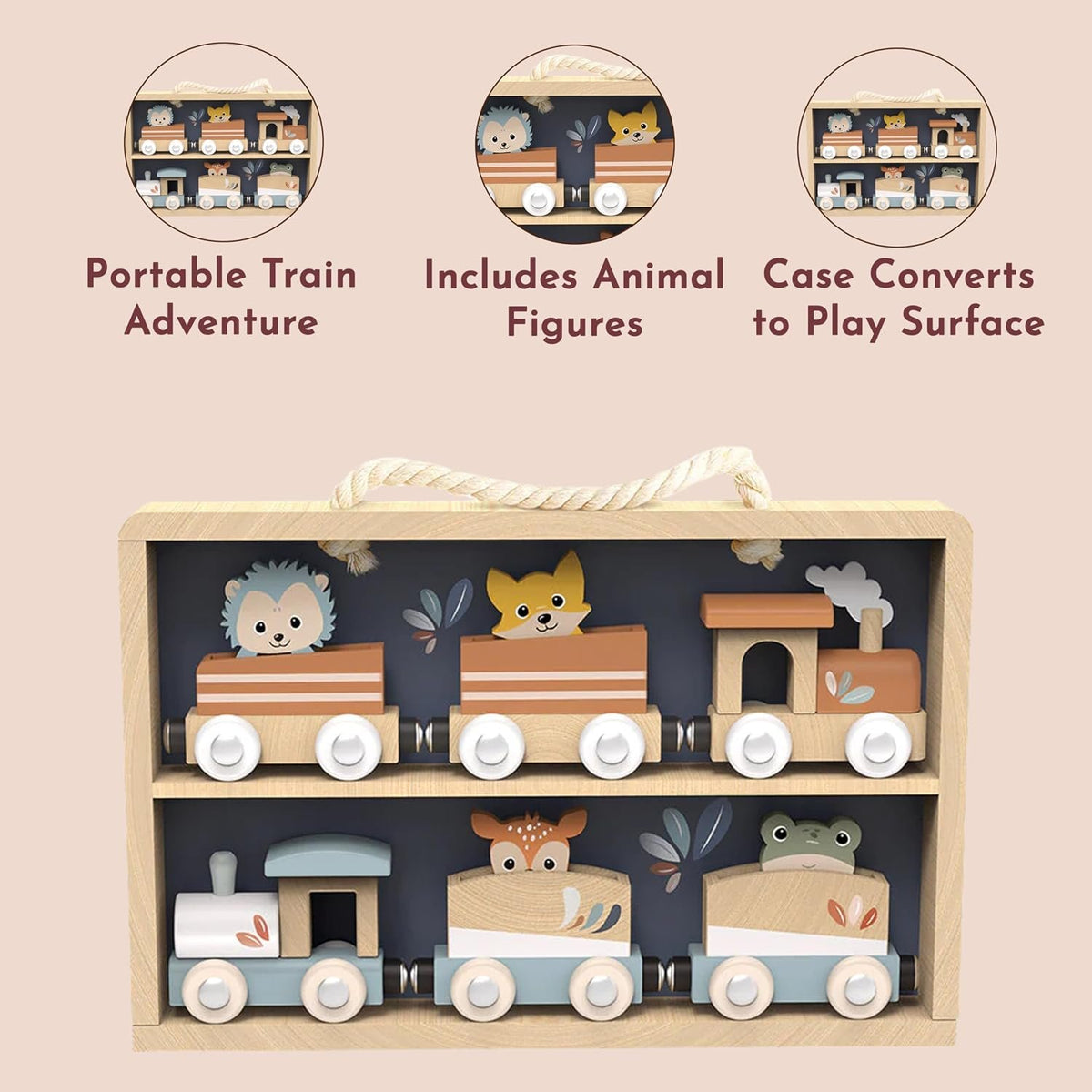 Speedy Monkey Wooden Animal Train Set with Storage Case