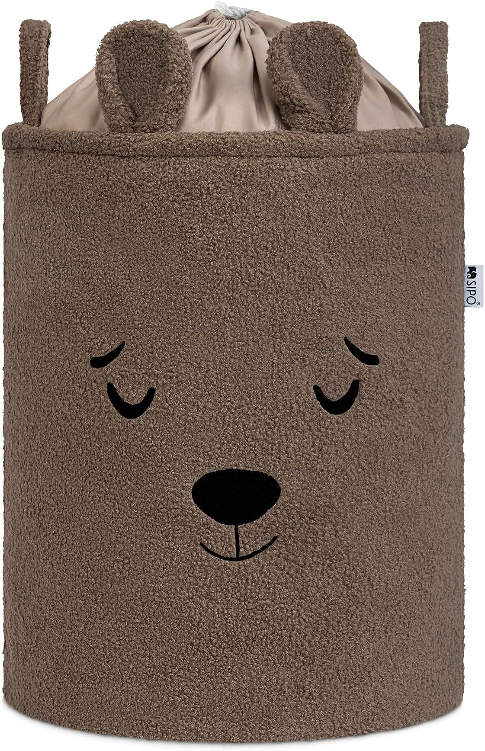SIPO: Toy Basket XL Organizer 43L with Closure - Premium Bouclé Brown Teddy Bear