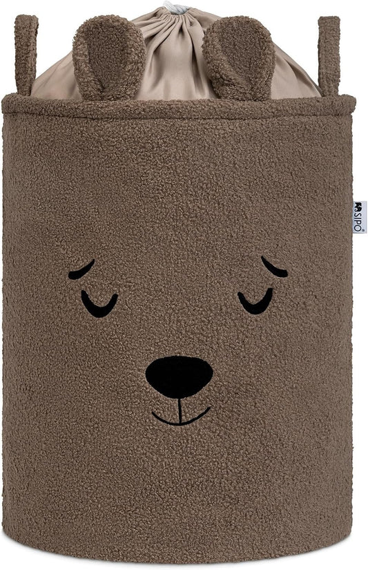 SIPO: Toy Basket XL Organizer 43L with Closure - Premium Bouclé Brown Teddy Bear