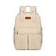 Beige backpack with a visible brand label on a white background