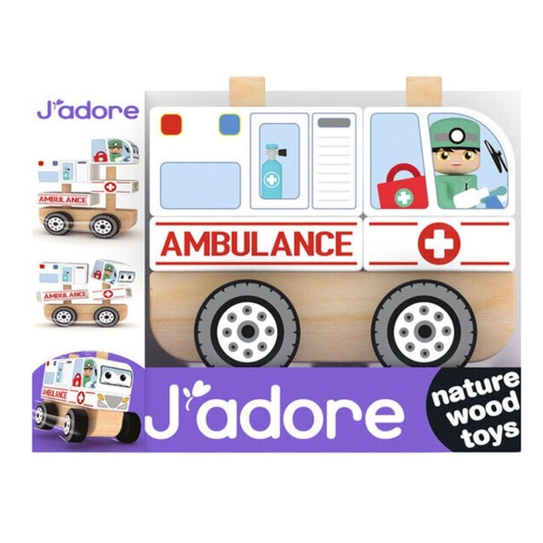 J'Adore Ambulance Truck Nature Wood Toy Set