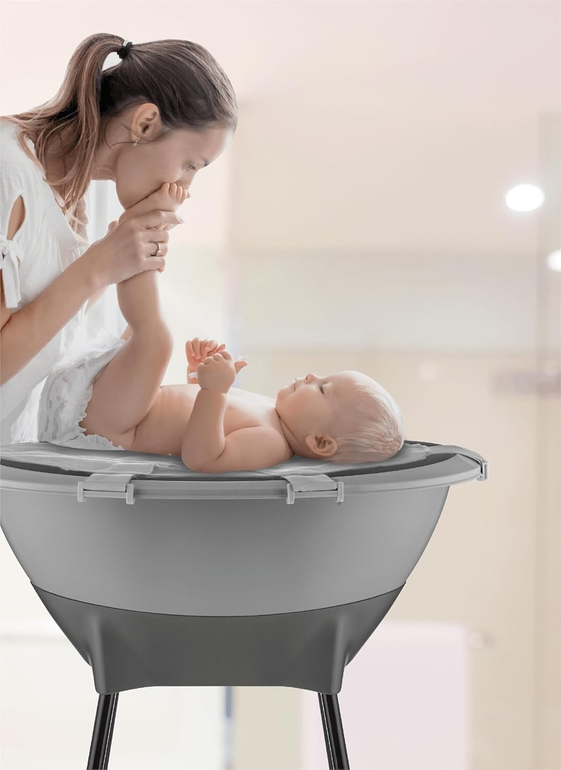 Baby Bathtub with Frame Elegant Baby Bath Tub, Grey