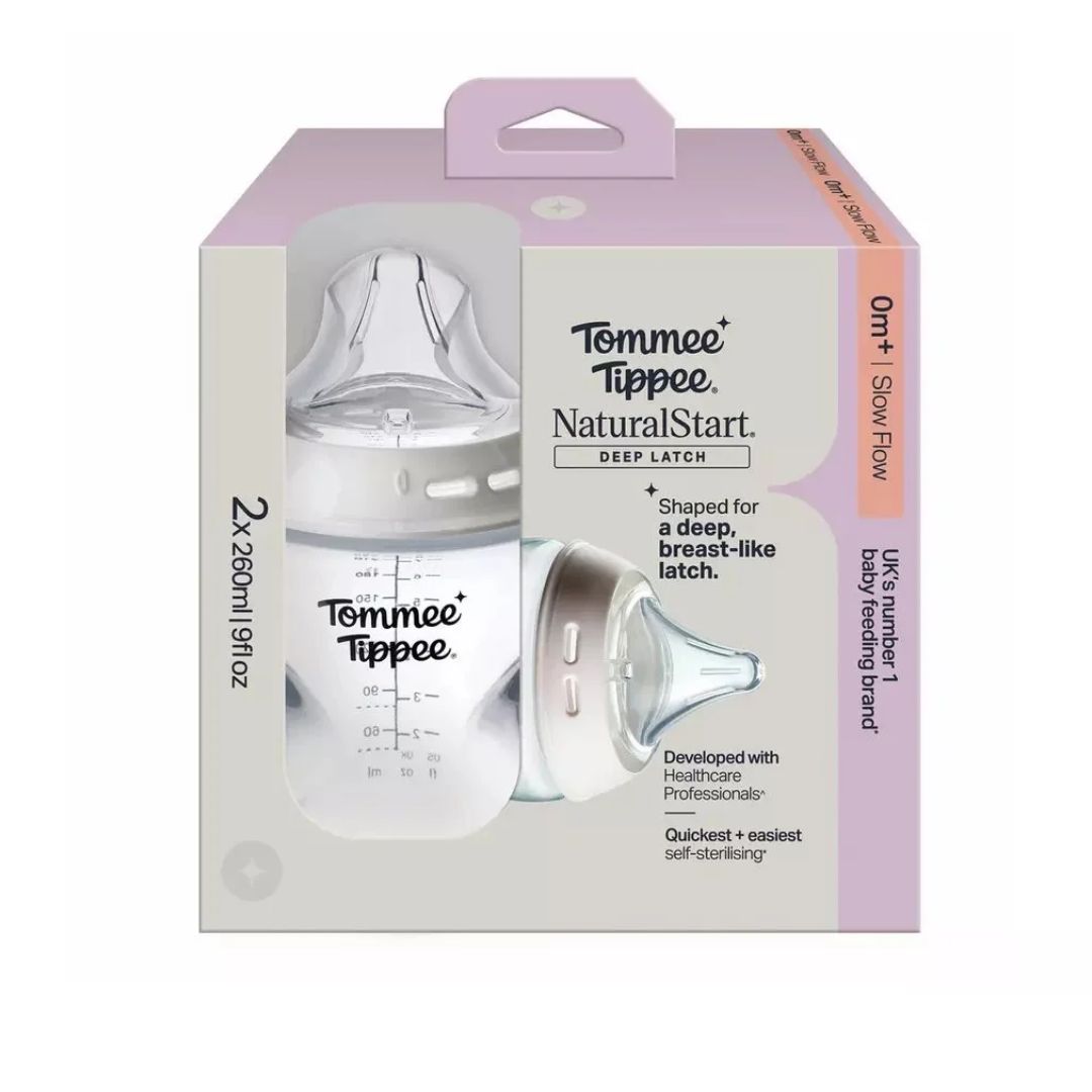 Tommee Tippee Natural Start Deep Latch 260ml Baby Bottles (Pack of 2 - 876/3174)