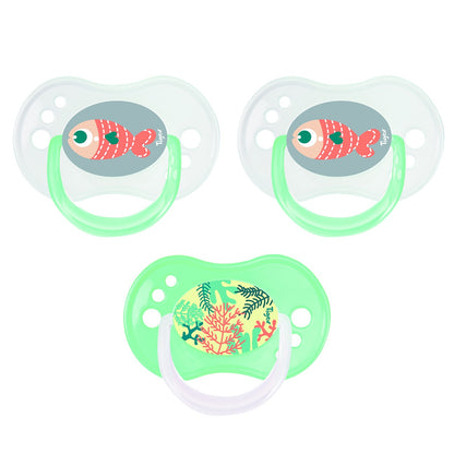 Tigex - Reversible Silicone Pacifiers 6m+ - Pack of 3 - Green/ Night