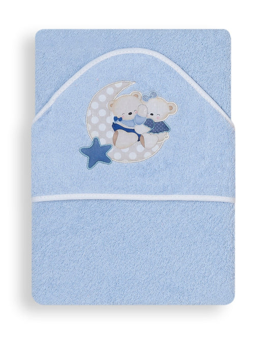 Interbaby Bath Towel Teddy With Moon Blue