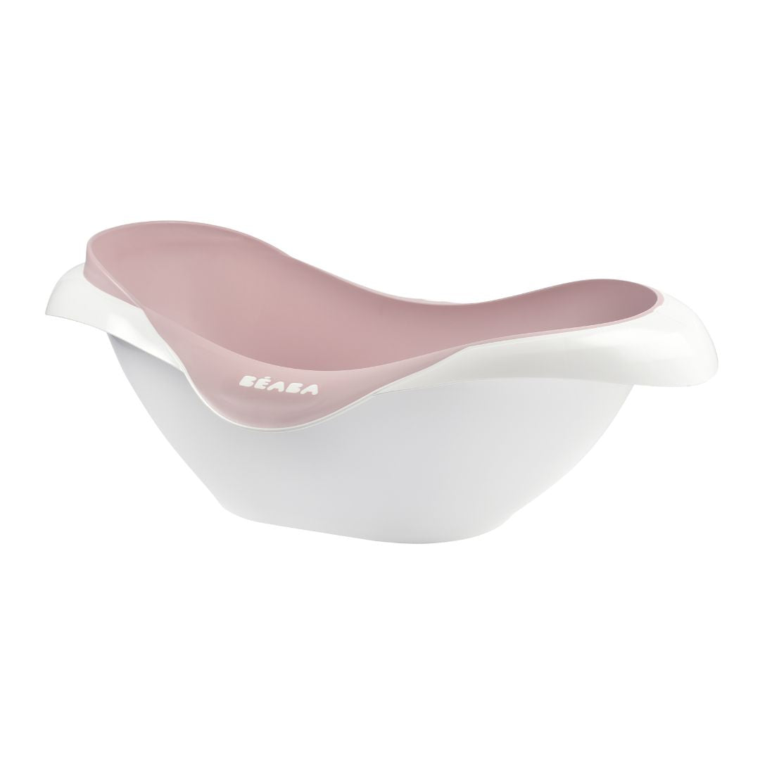Baby seat with pink cushion and white base on a white background