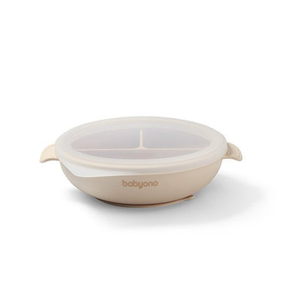 Silicone Suction Plate With Lid -Beige