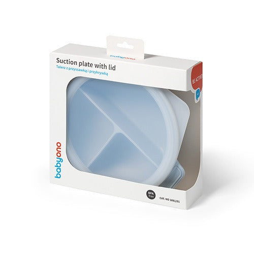 Silicone Suction Plate With Lid Blue