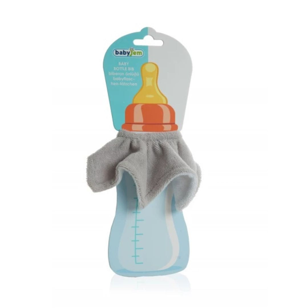 Baby bottle with a gray cover on a white background