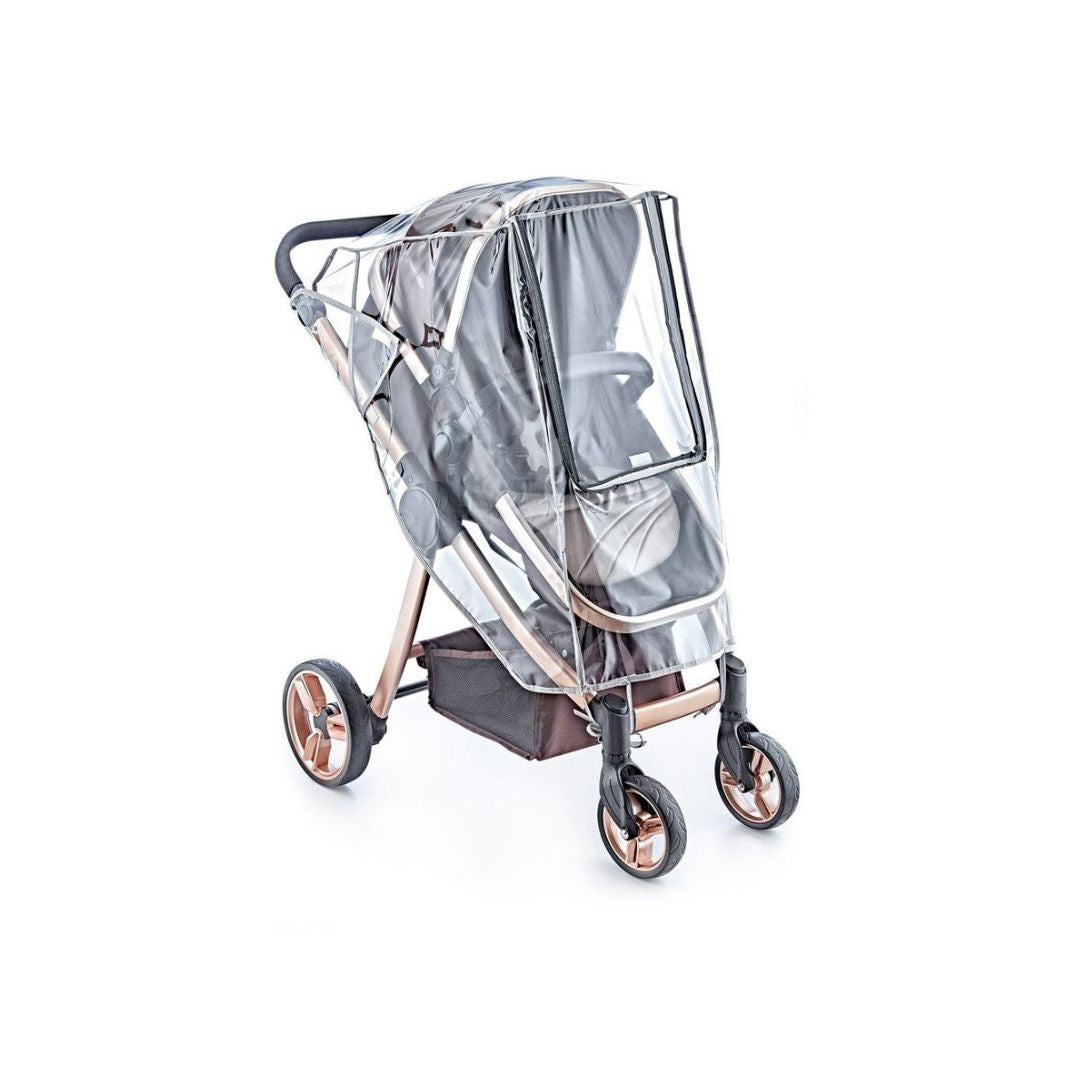 Babyjem transparent baby car seat rain cover with reflective safety edges fitted over an infant carrier.BabybuzzLebanon