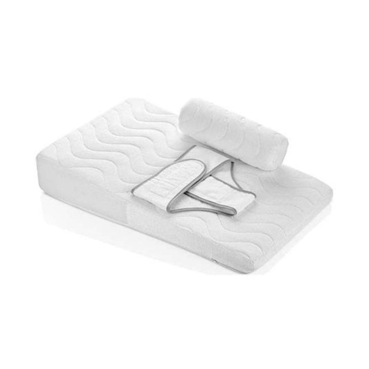 White Babyjem Baby Reflux Pillow featuring a 15-degree wedge incline and adjustable side support bolsters on a clean white background.