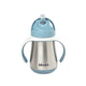 Beaba Windy Blue stainless steel toddler straw cup with removable handles and sliding lid